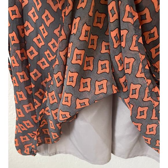 Umgee Women's Dress Orange & Gray Geometric Design Elastic Waist W/ Tie Size LG - Picture 5 of 6